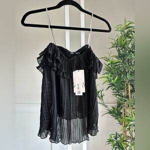 Zara pleated flowy top with rhinestone straps